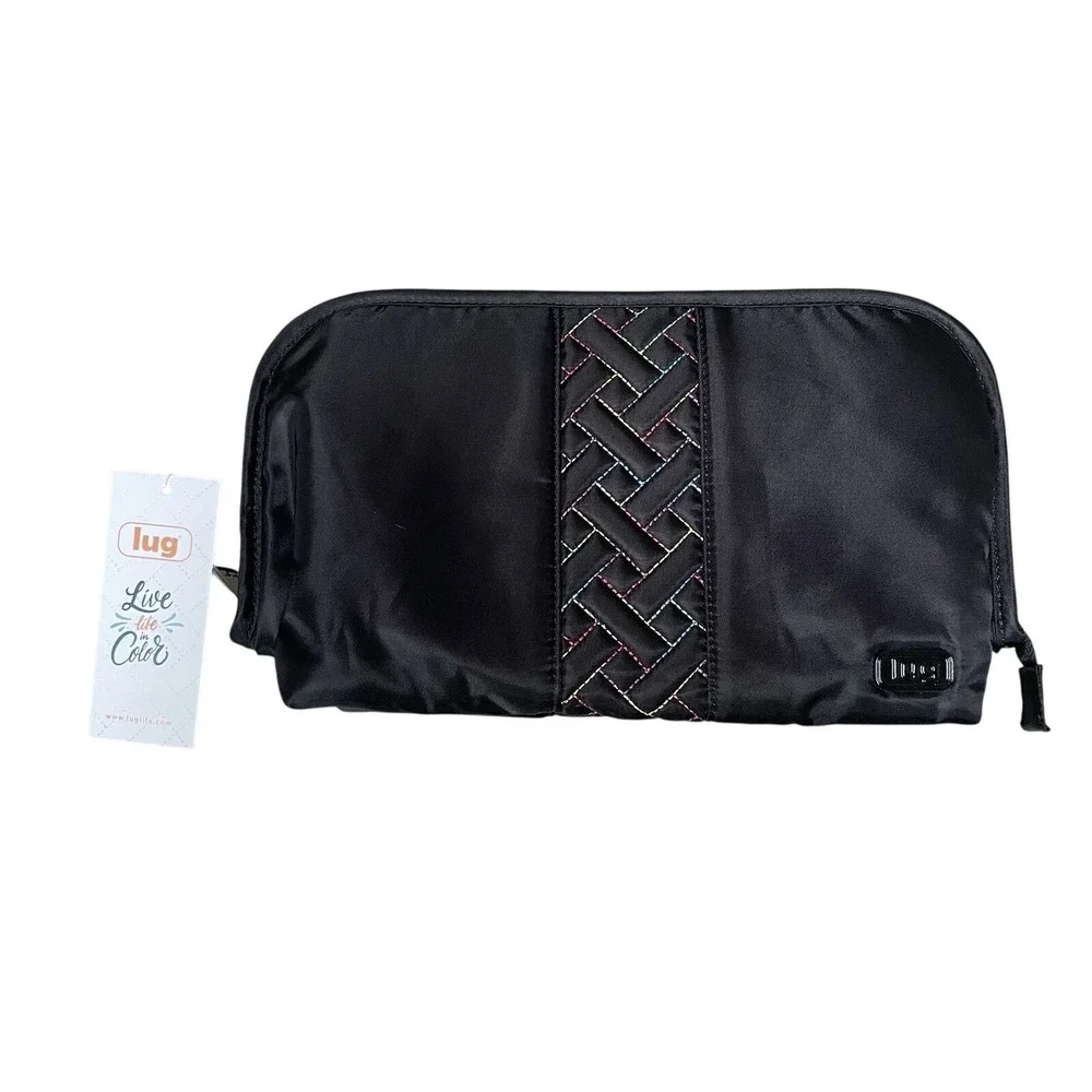 Lug Flash large quilted cosmetic toiletry travel case‎ black rainbow 7 x11 NWT
